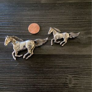 Silver Mare & Foal Brooch Set